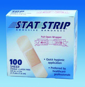 Bandages Sheer Stat Adhesive Strip American® White Cross Stat Strip® 1 X 3 Inch Plastic Rectangle Sheer Sterile (100/BX 12BX/CS) by Dukal Corporation  ID 15205